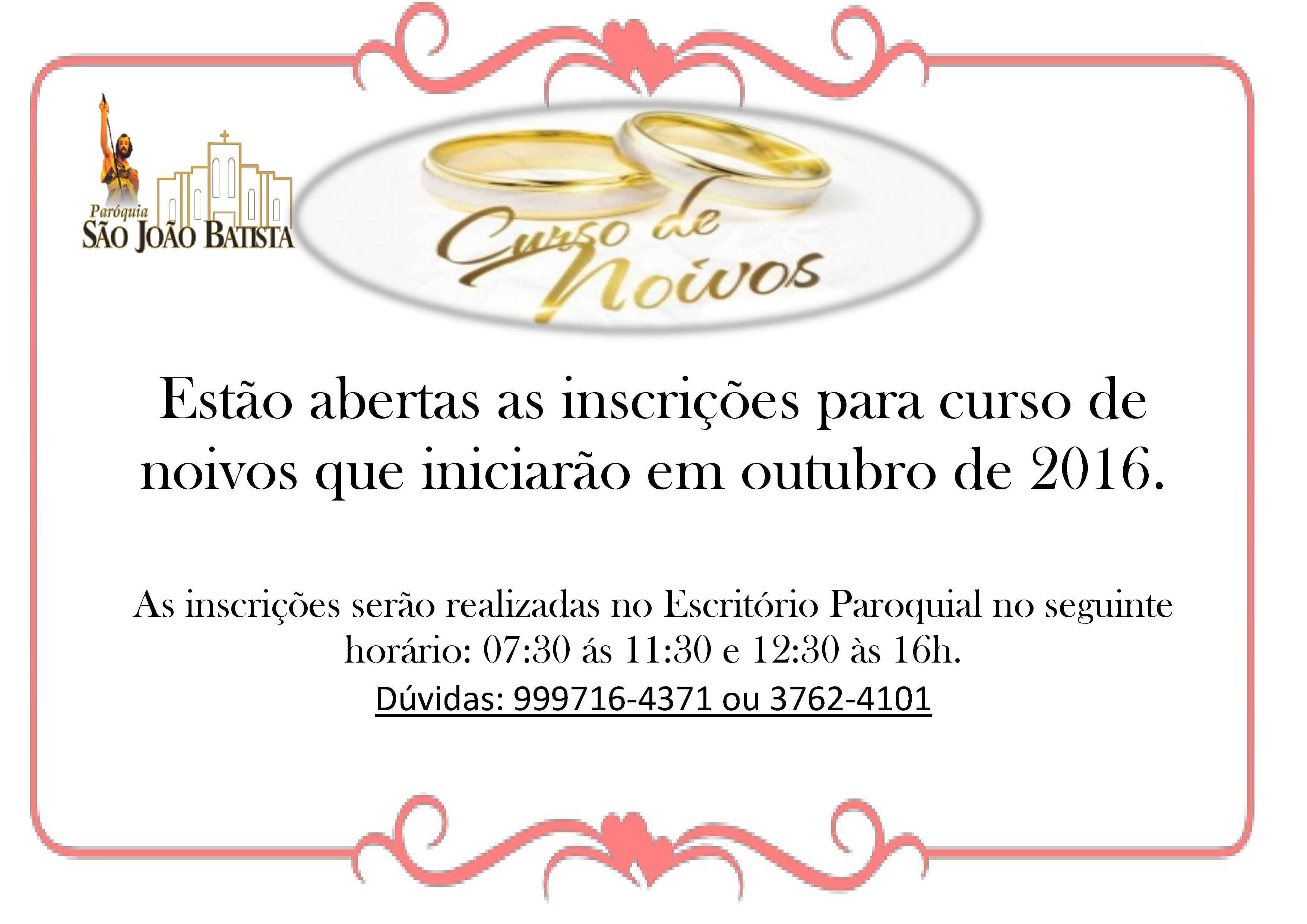 Estão abertas escrições do curso de noivos 
