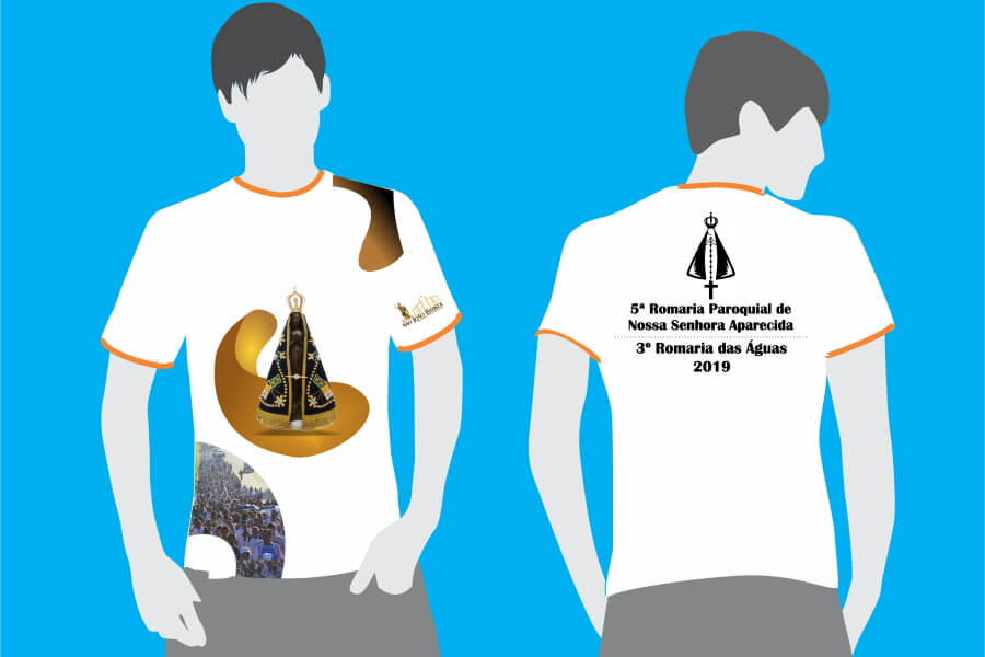 Faça seu pedido da camisa da 5ª Romaria Paroquial de Nossa Senhora Aparecida e da 3ª Romaria das Águas