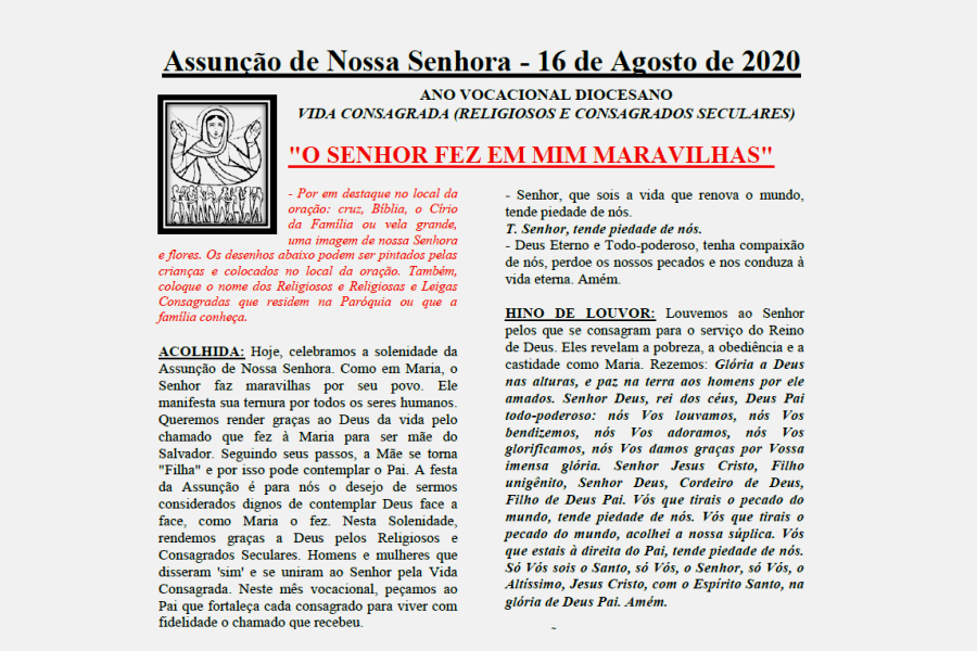 Folheto de celebração da Solenidade da Assunção de Nossa Senhora em Família