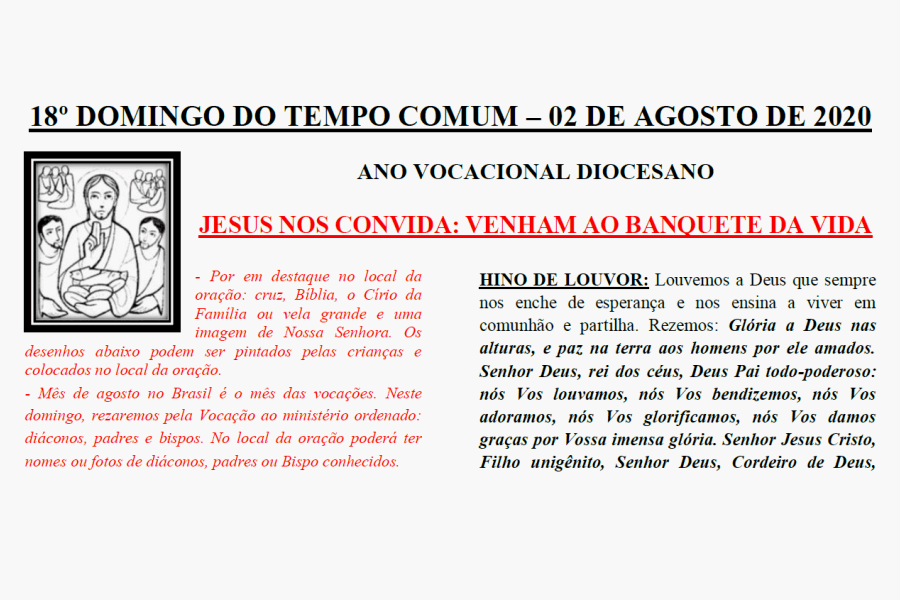 Folheto de celebração do 18° Domingo do Tempo Comum em Família