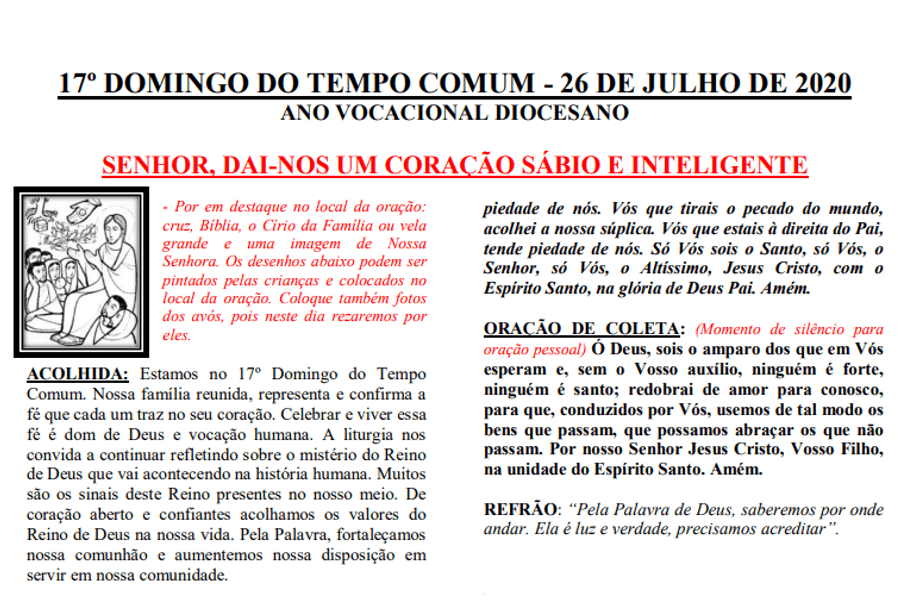 Folheto de celebração do 17° Domingo do Tempo Comum em Família