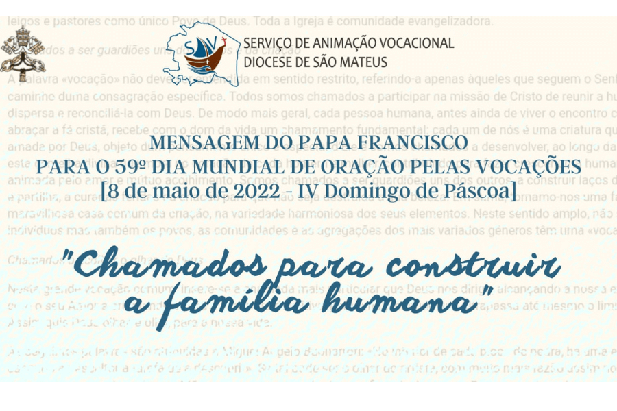 Papa Francisco escreve mensagem para o 59° Dia Mundial de Oração pelas vocações
